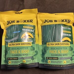 Two Joe Boxer Eucalyptus Face & Body Cleansing Wipes, 30 Individually Wrapped